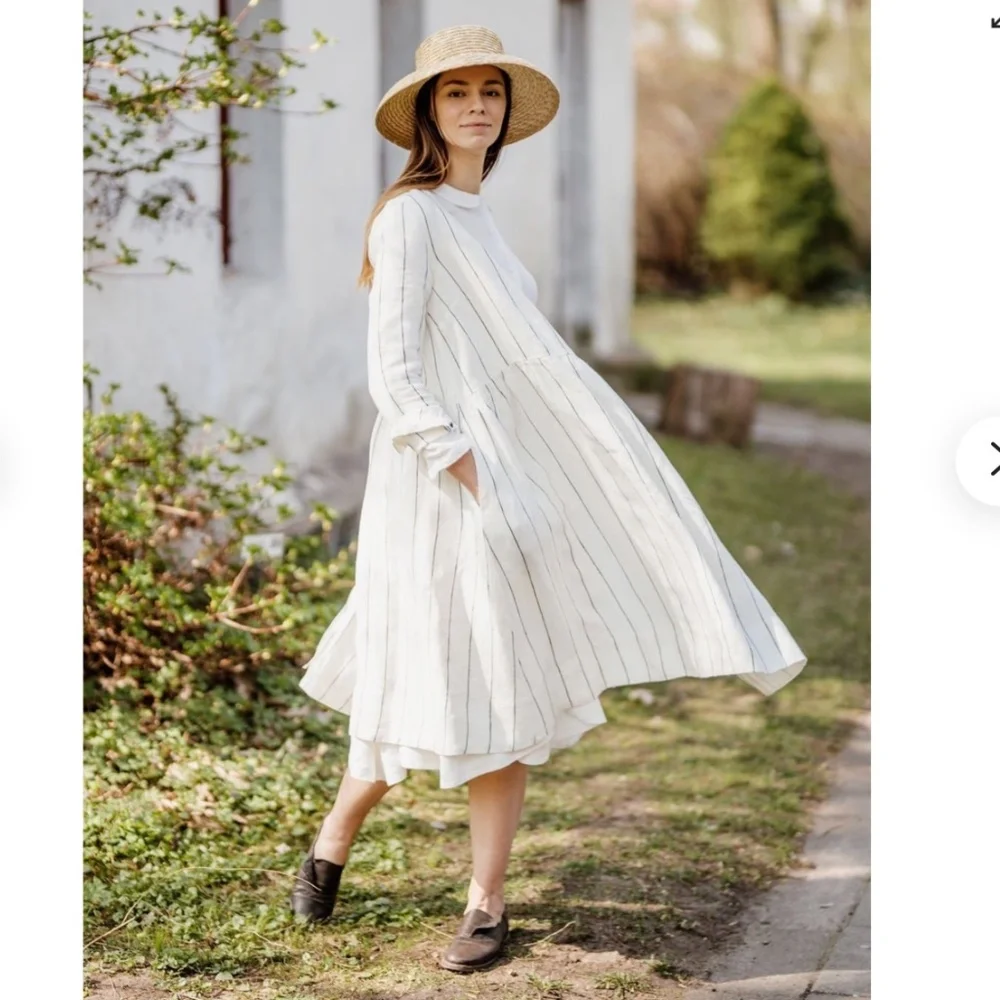 Sondeflor Son de Flor Linen Wrap Dress in Sonata Stripe, L - Picture 1 of 16